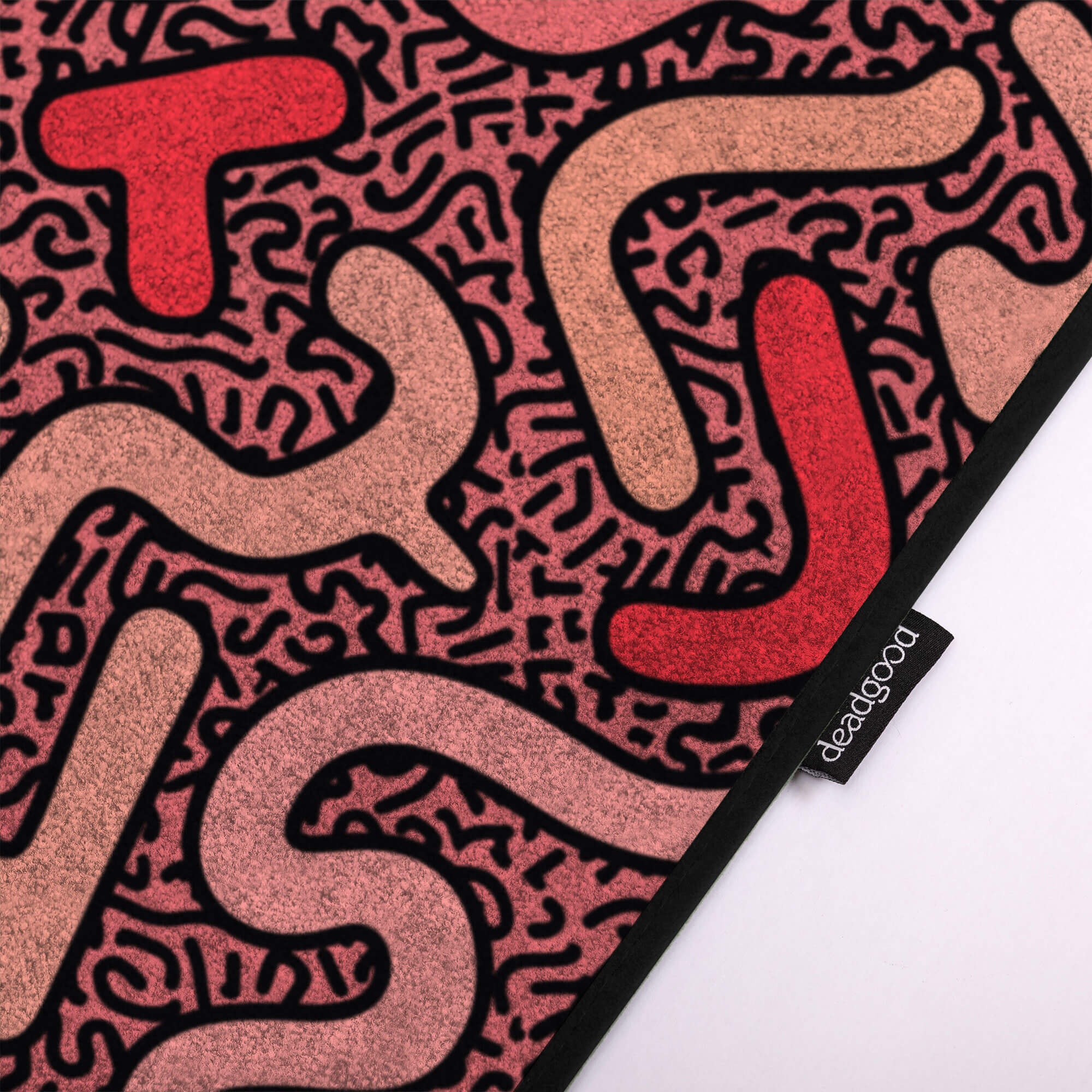 Detail of an abstract and colourful rug for creative design studios